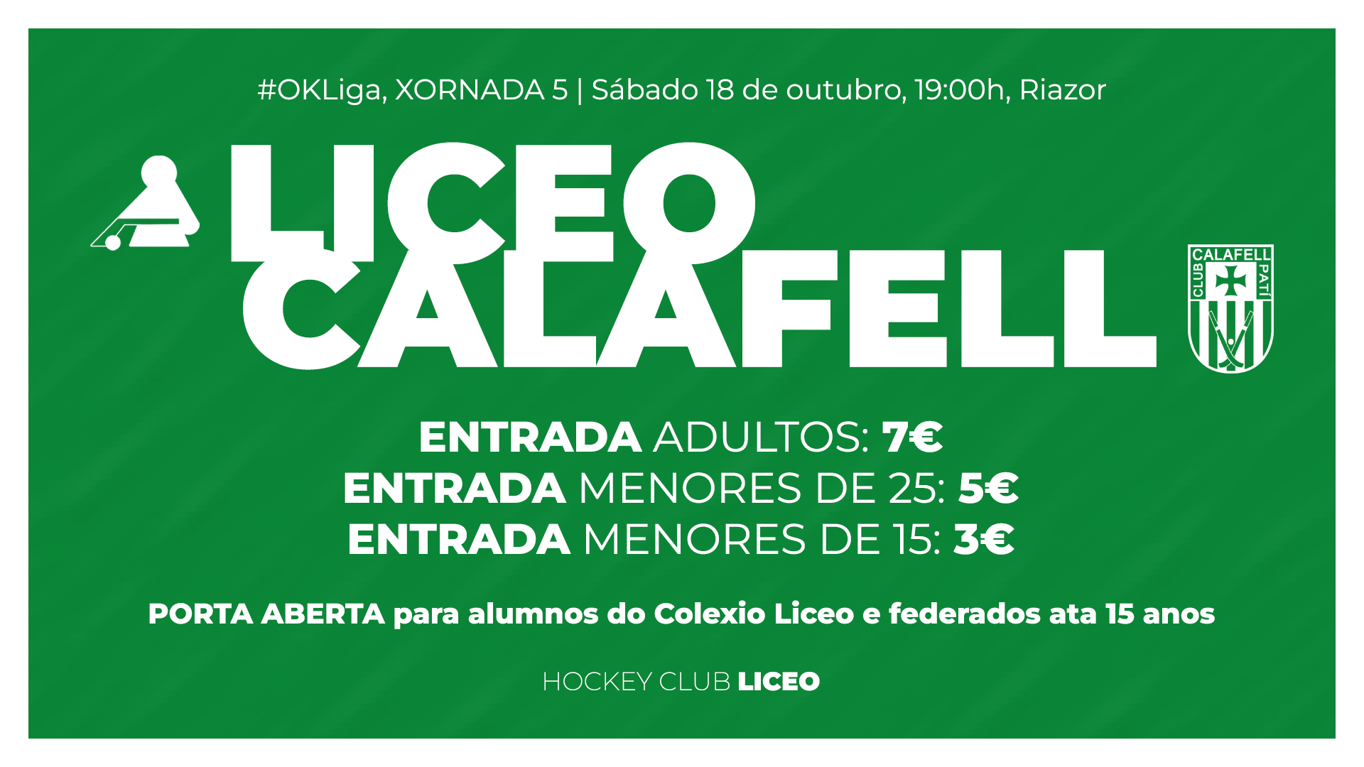 ENTRADAS á venda para o #LiceoCalafell da OK LIGA 25/26